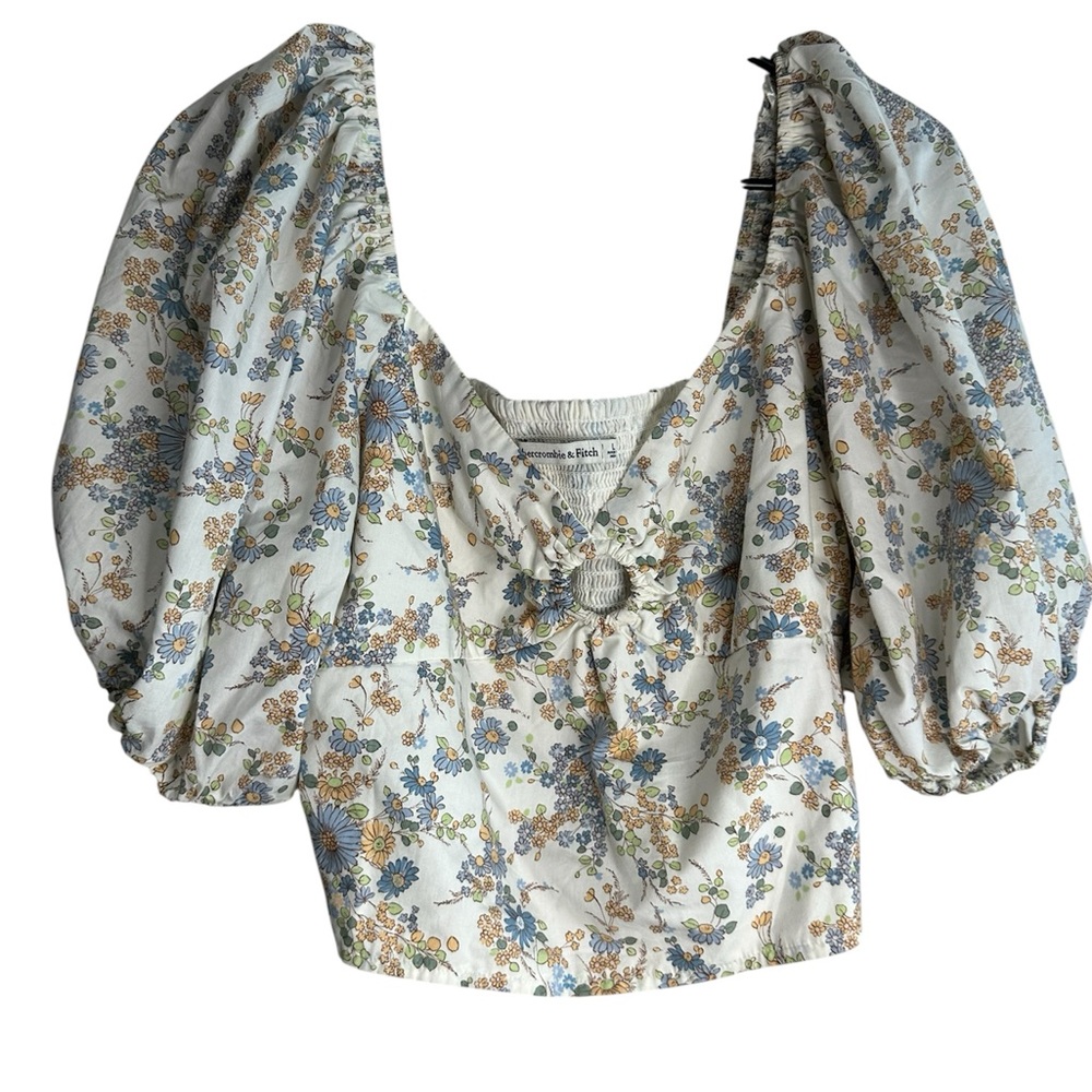 Abercrombie & Fitch Floral Puff Sleeve Blouse - Blue and Yellow